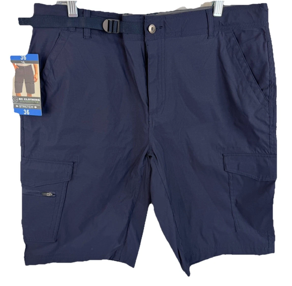 BC Clothing Expedition Belted Cargo Shorts Mens 36 Blue Stretch Hiking NEW