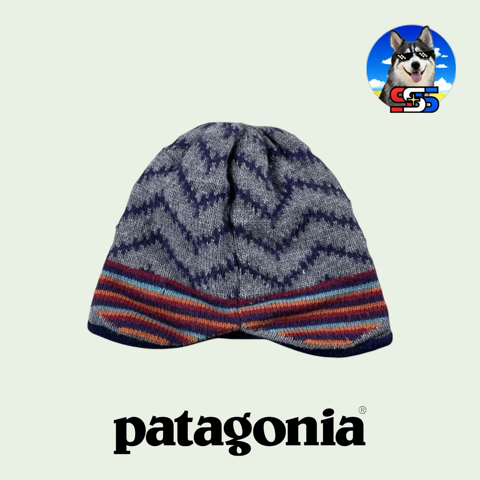 Y2K 90's VTG Patagonia Wool Blend Beanie Ear Cover Fleece Lined Retro Zig Zag