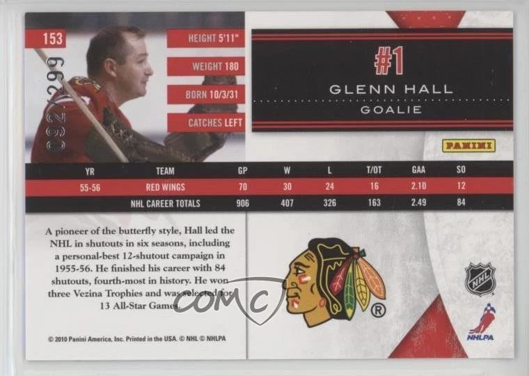 2010-11 Limited Legend /299 Glenn Hall #153 HOF - Image 2 of 2