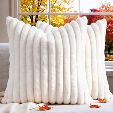 Set of 2 Decorative Throw Pillow Covers 18X18, Fall Faux Fur Cream White