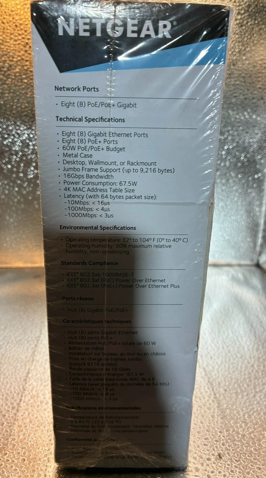 Netgear GS108LP 8 Port Gigabit Ethernet PoE+ Unmanaged Switch 60W Power Budget - Image 4 of 4