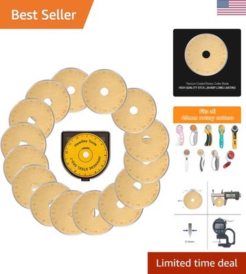 Titanium Coated 45mm s 15 Pack Fits Olfa, Fiskars, Replacement Rotary Blade f...