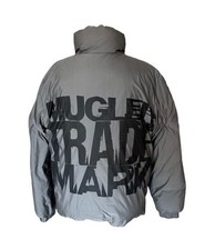 THIERRY MUGLER VINTAGE GREY PUFFER LOGO BACK REVERSIBLE IVORY HIGH COLLAR ZIP 42