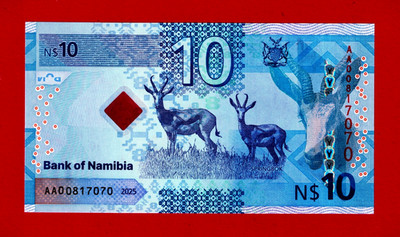 NAMIBIA 10 DOLLARS 2025 UNC BANKNOTE Sign 5 J. Gawaxab - Prefix: 'AA' (Pick-20a)