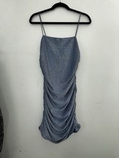 SheIn Blue Glitter Ruched Bodycon Mini M US 6 EU 38 Square Neck Easter Passover
