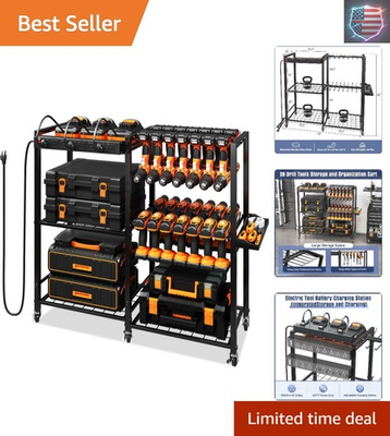 #ad Cart with Charging Power Strip 28 Drill Tool Garage large Storage Racks with... $119.65