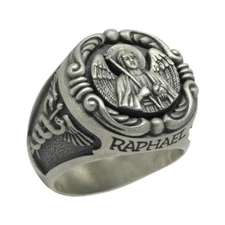 Saint Raphael Archangel Sterling Silver Men's Ring Army Medical Corps US sizes
