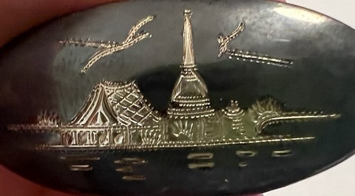 Vintage 925 Pagoda Palace Sterling Silver Oval Cuff Links, Black w/Silver Relief - Picture 2 of 3