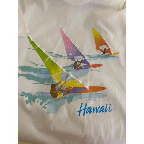 Vintage 80s Oneita Power T Windsurfer Puff Graphic Shirt Size XL Hawaii Waves - Picture 3 of 4