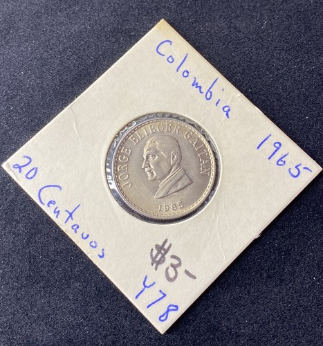 1965 Colombia 20 Centavos Copper-Nickel Coin Free Shipping