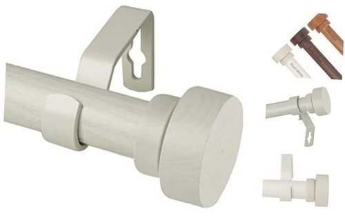 1" Bonnet Faux Wood Single Curtain Rod, 48-84 inch, Pearl White