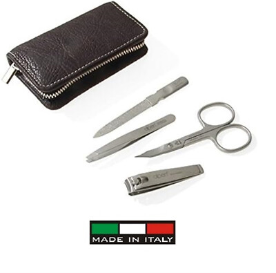 Alpen 6820R Manicure Set (Unisex) Black Leather 4pcs: Nail Clippers - Stainless Steel