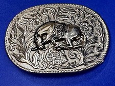 End of the Trail Horse with Head Down Saddle Vintage Western Belt Buckle