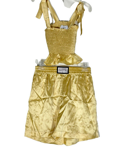 Sleeper Womens Tender Fighter Silk Satin Set Medium Gold