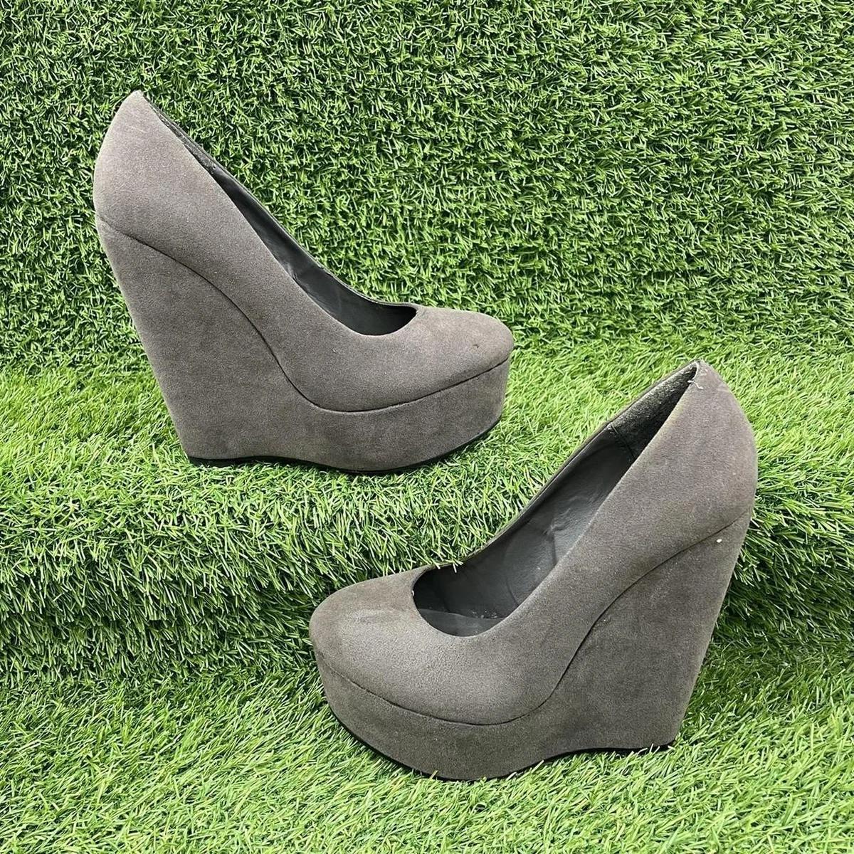 Grey wedge pumps cheap