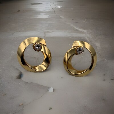 Vintage Gold Tone Round Earrings Sparkle Gemstones With Hallmark 