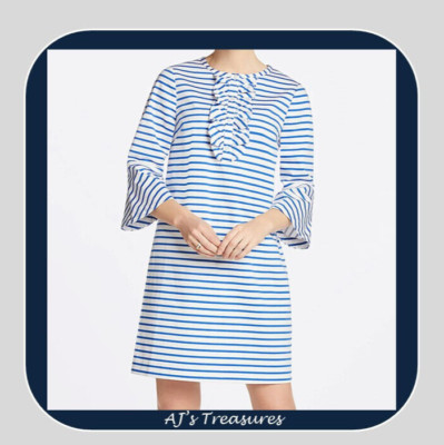 NWT Draper James Blue & White Sailor Stripe Ruffle Shift Dress Szs 2, 4 & 6