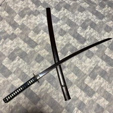 Imitation Japanese Sword Dark Blue Hilt Flower Openwork Tsuba Dark Brown Sheath