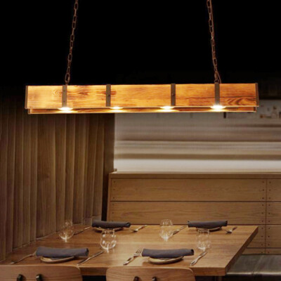 Rustic 4 Lights Chandelier FarmHouse Ceiling Lamp Pendant Hanging Light Wooden
