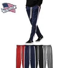Mens Techno Track Pants Jogger Sweat Hip Hop Poly Side Ankle Zip Long Drawstring