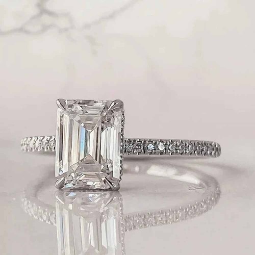 3.5CTW Emerald Cut D Moissanite Wedding Anniversary Ring 14k White Gold Plated - Picture 6 of 15