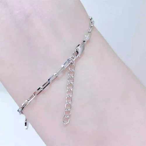 Pure Platinum 950 Chain Women Star Bead Square Cable Link Bracelet 5.05g/6.7inch - Picture 7 of 7