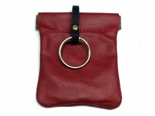 Coin Purse Leather Squeeze & Key Ring 3.5" ~ 1 Pockets ~ RED ~ Made In USA!