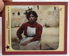 Underwood Antique Magic Lantern Slide Egyptian Lady Posing In Front of Building