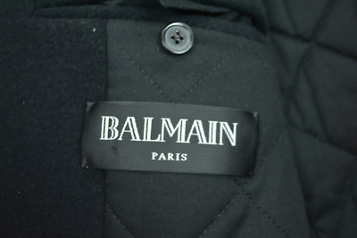 BALMAIN Men's Black Peacoat Oversize Hood Wool Duffle 52 50 42
