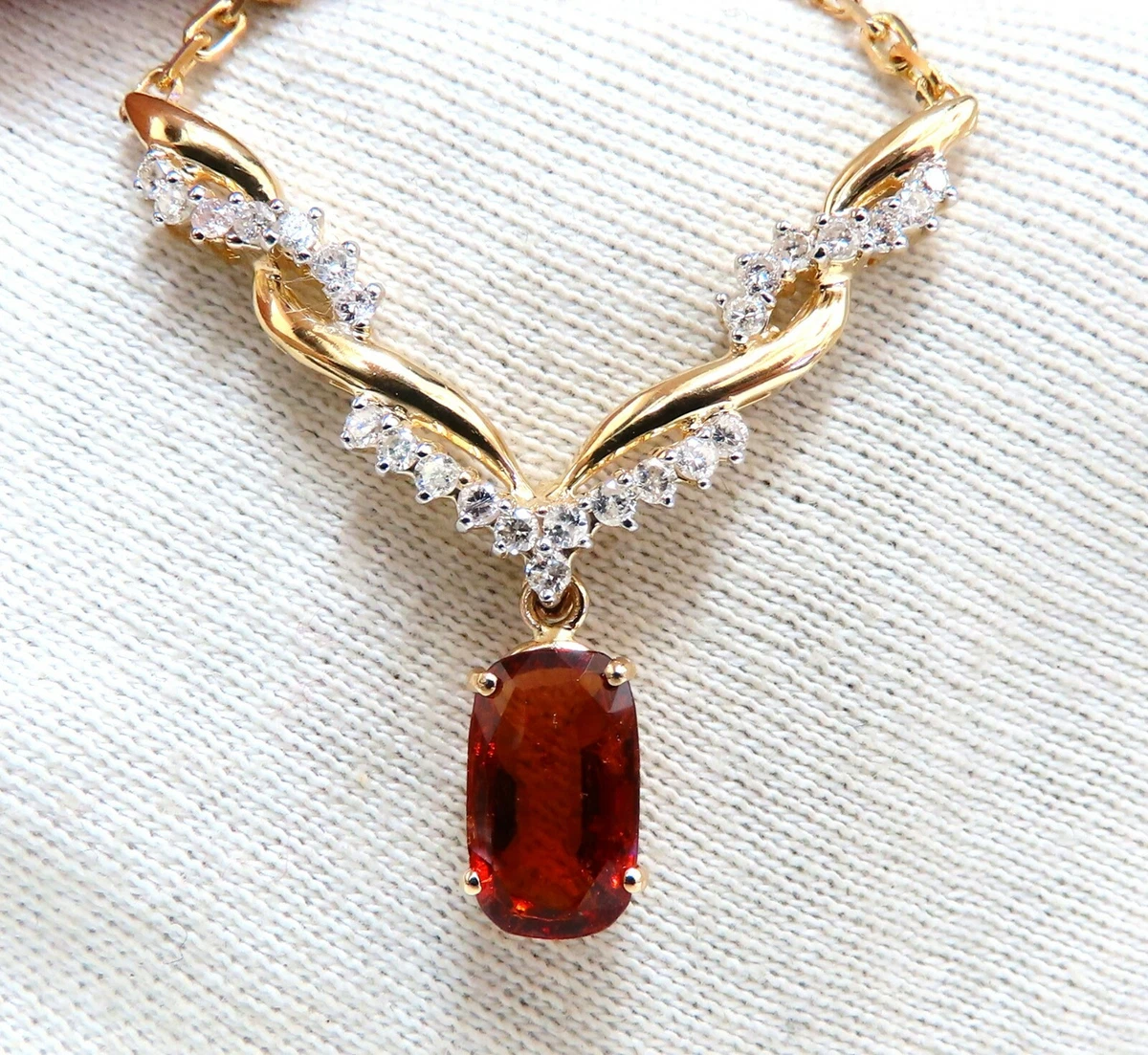 4.27ct Natural Spessartite Garnet Diamonds Necklace 14 Karat Vine