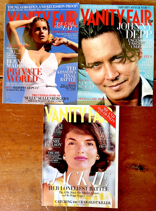 Vanity Fair Magazine 2009 Lot of 3 Jackie Kennedy Jessica Simpson Johnny Depp