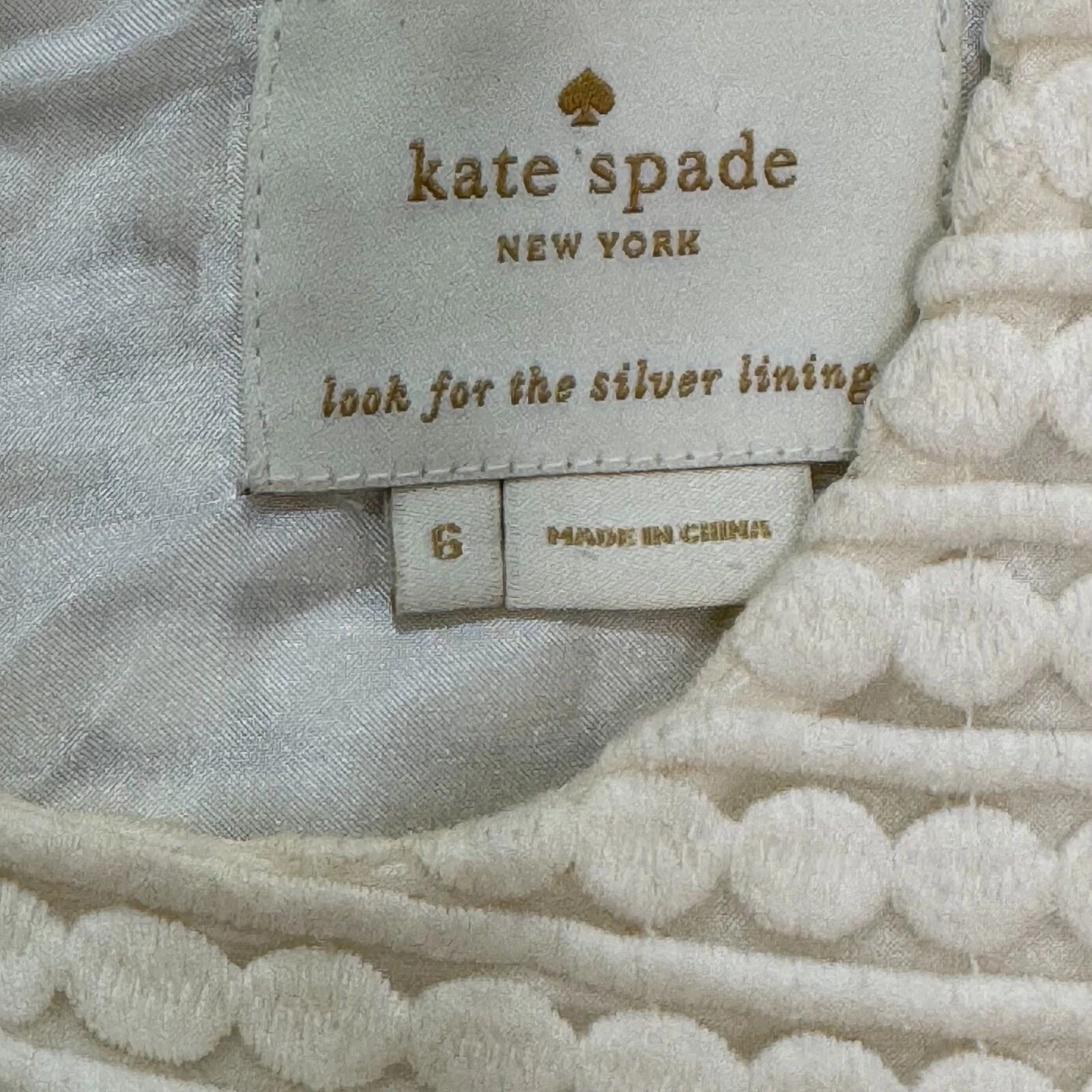 Abito Kate Spade taglia 6 avorio ricamato frassino invernale tubino mod cerchi
