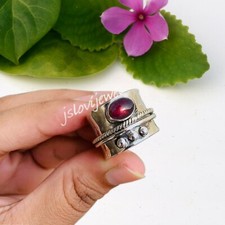Mozambique Garnet Gemstone 925 Sterling Silver Handmade Spinner Ring Jewelry