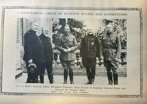 1916 Vintage WWI Illustration General Joffre President Poincare King George - Picture 2 of 2
