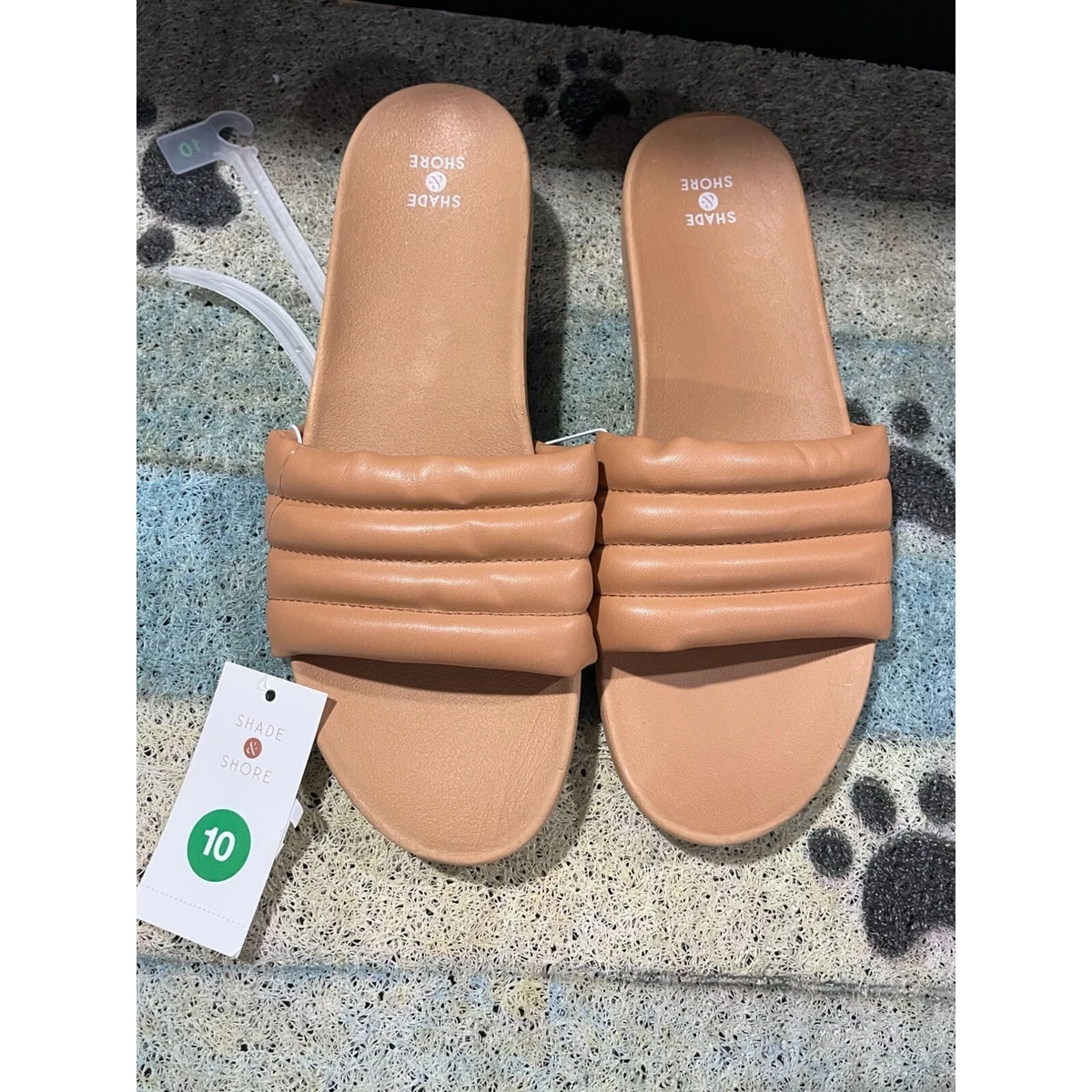 NEW Women s Kendra Solid Slide Sandals Beige Shade Shore Size 10