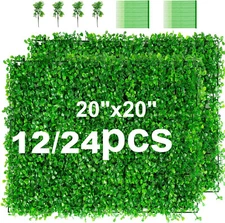 24PCS 20"x20" Artificial Boxwood Wall Hedge Mat Plant Panels Outdoor Grass Fence