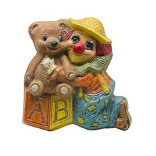 Vintage Frankies Designs 1986 Clown And Bear Wall Plaque Hanging Foam Decor 7"