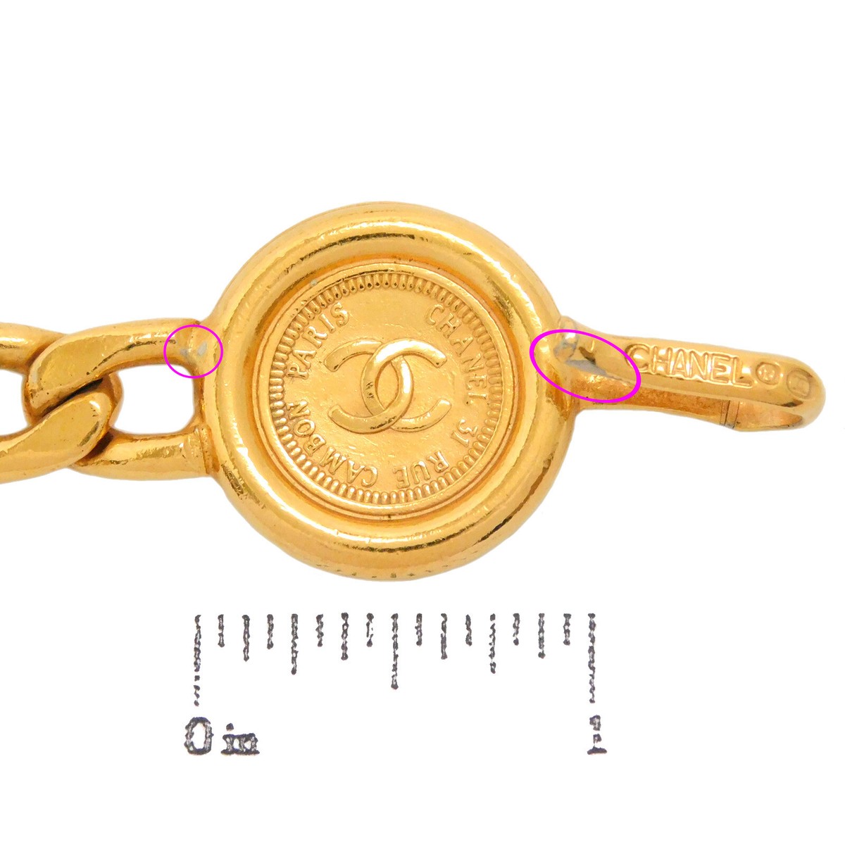 CHANEL Gold Plated CC Logos Medal Charm Vintage Chain Belt 