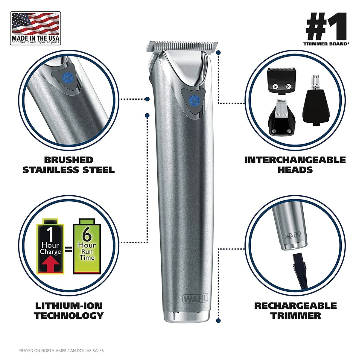 【きます】 Wahl Stainless Steel Lithium Ion 2.0+ Slate Beard Trimmer for Men