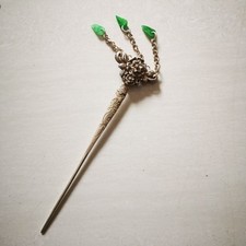 Tibetan Silver Inlaid Gem Hairpin Vintage Chinese Style Hair Stick