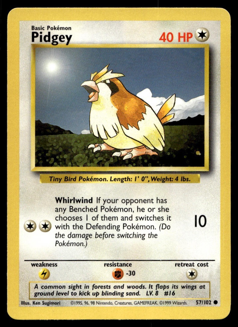 Pidgey 57/102 Pokemon Card Base Set Common 40 HP Lightly Played GS