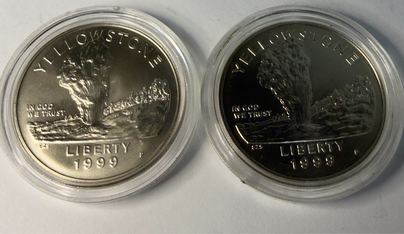 Lot of 2 1999 Yellowstone National Park Silver Dollar - 90% Silver