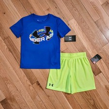 NEW Under Armour Little Boy Tee Short Set, Blue/Green sz 4