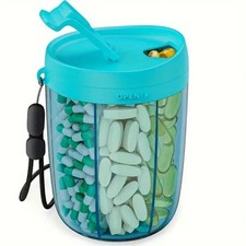 6-Compartment Cute Blue Pill Dispenser Organizer,Portable Pill Bottle Organizer