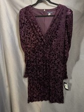 NWT Tommy Hilfiger Women's Long Sleeve Purple Velvet Floral Dress Size 6