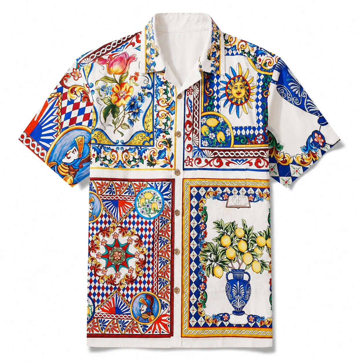 Sicily Lemon Hawaiian Shirt Men Italian Majolica Printed Summer Vacation Aloha