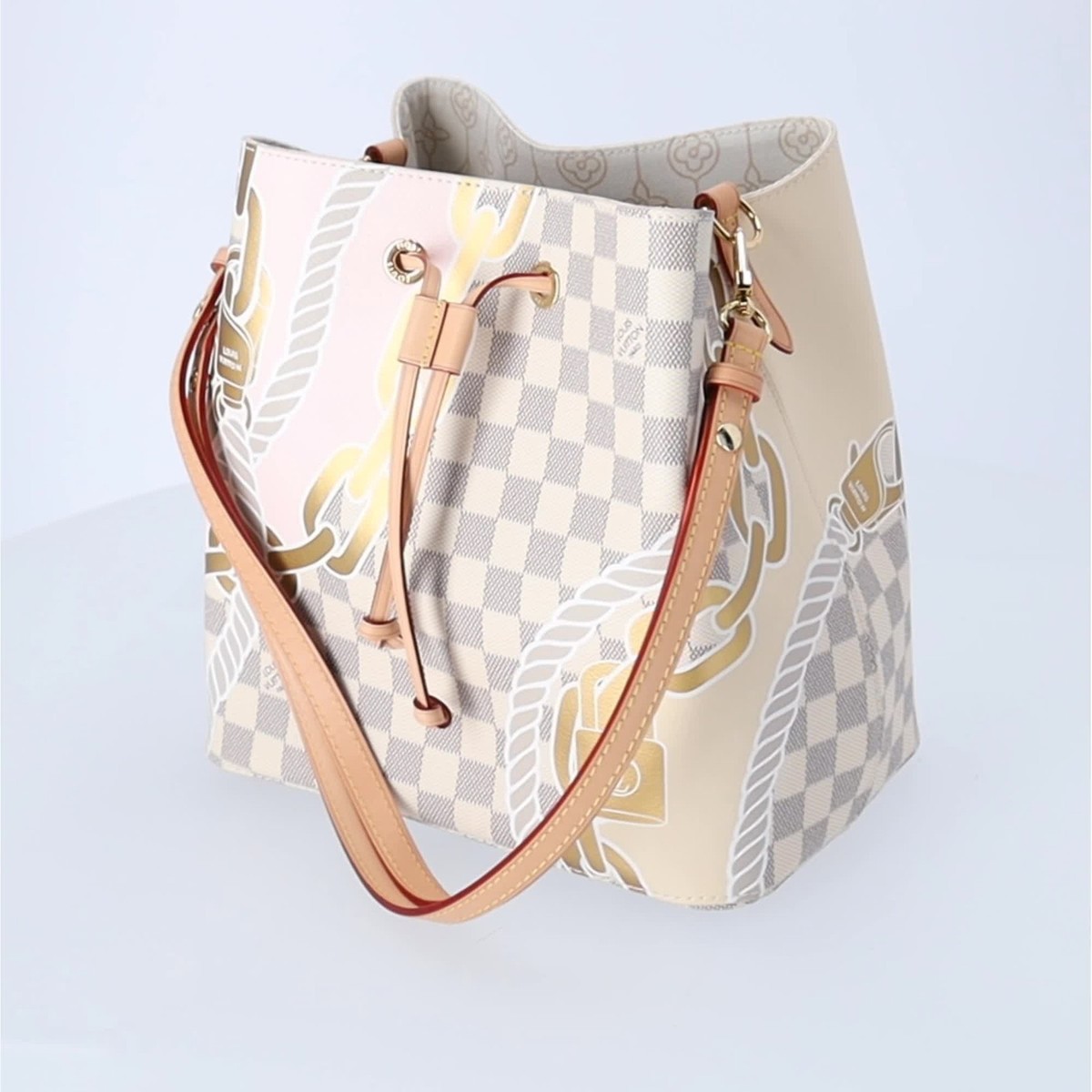 靴/バッグ Louis Vuitton Damier LOUIS VUITTON Neonoe Braided Handle Damier Azur Crossbody Bag White