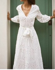 ZARA MIDI DRESS WITH CUTWORK EMBROIDERY WHITE SIZE M REF.3575/919 BLOGGERS FAV.