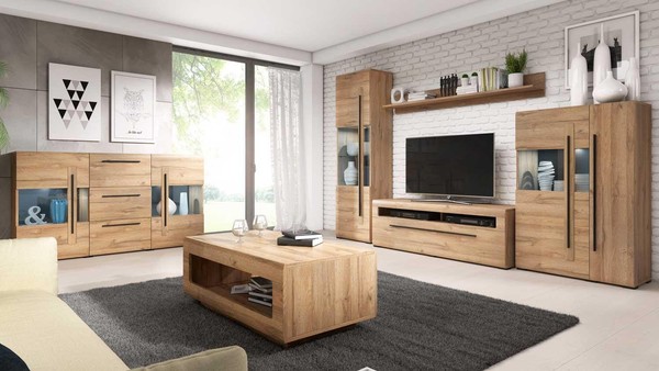 Wohnzimmer 6-Tlg Komplettset Tulsa Anbauwand Couchtisch Sideboard Grandson Eiche-image