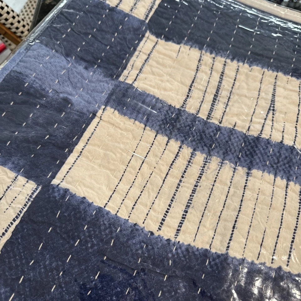 Pinecone Hill Annie Selke Shibori Queen Talla Edredón Indigo Azul Blanco Patchwork Han Foto 3 de 4